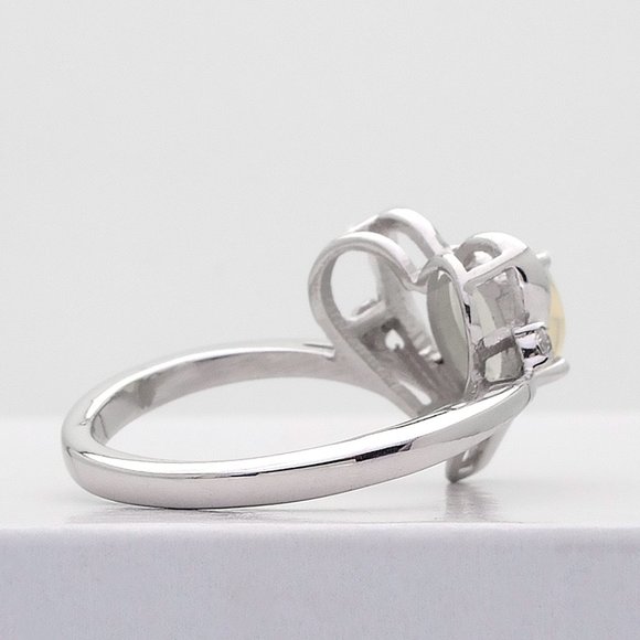 Silver Heart Opal Ring, Real Sterling Silver Stamped 925, Size 8 - Picture 8 of 10
